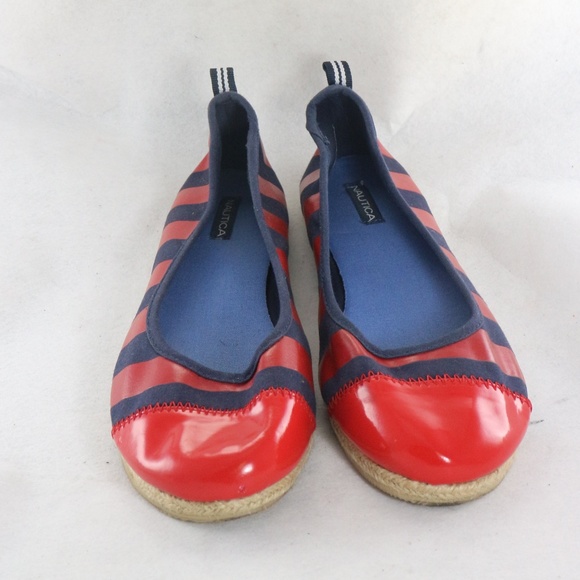 NAUTICA Scow Skimmer Flats Red & Navy Stripes - Picture 7 of 8